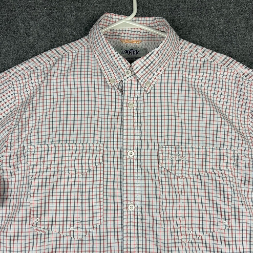 AFTCO AFTECH Fishing Shirt Mens M Red White Blue Check Performance AFTECH Top